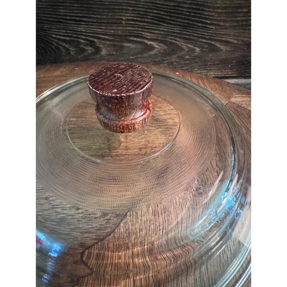 Vintage Clear Glass Pot Lid Pyrex with Wood Knob 10.25 Inch Skillet Cover